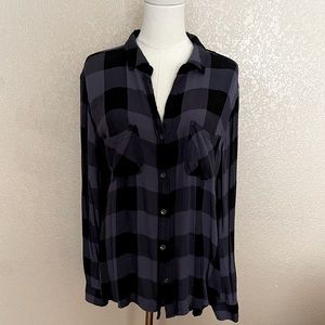 Rock & Republic Purple and Black flannel inspired light long sleeve shirt
